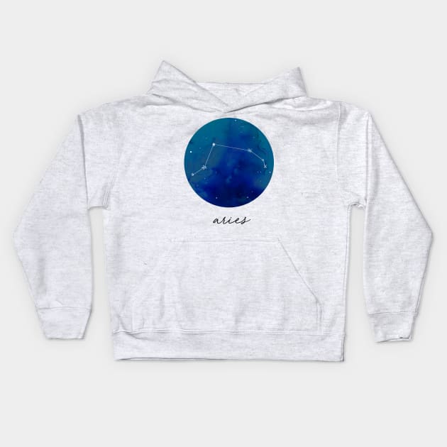 Aries Zodiac Watercolor Constellation Kids Hoodie by aterkaderk